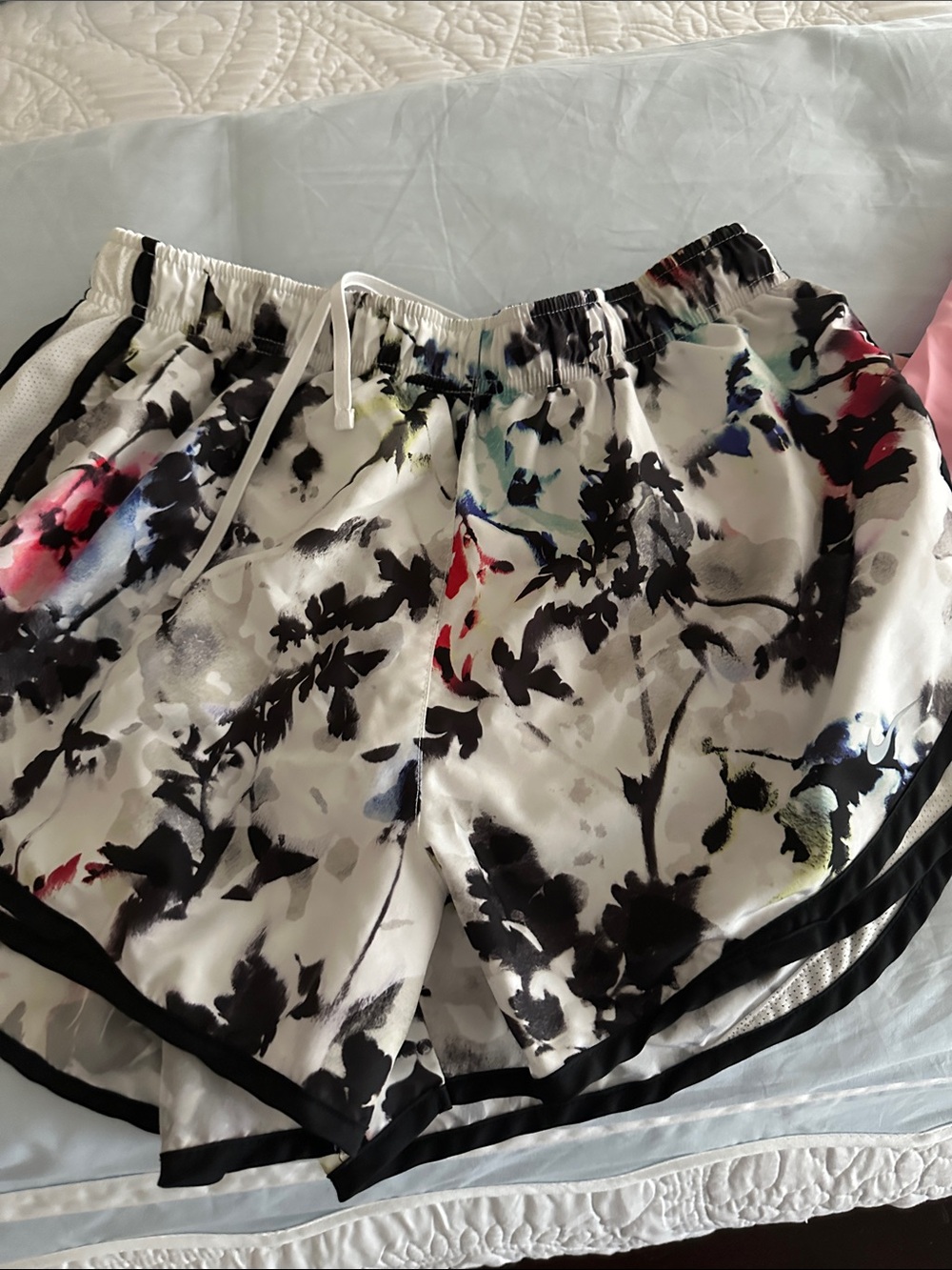 Nike womens Floral Black-White, Pink, and White Athletic Shorts Trio - Picture 2 of 7